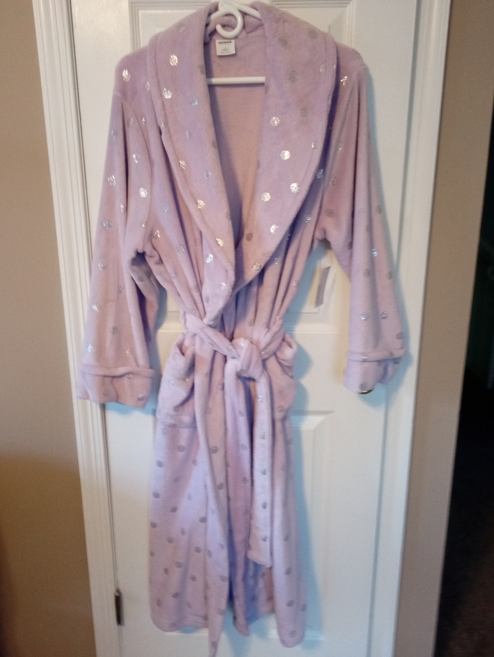 Sonoma Lavender Plush Robe with Silver Dot Accents